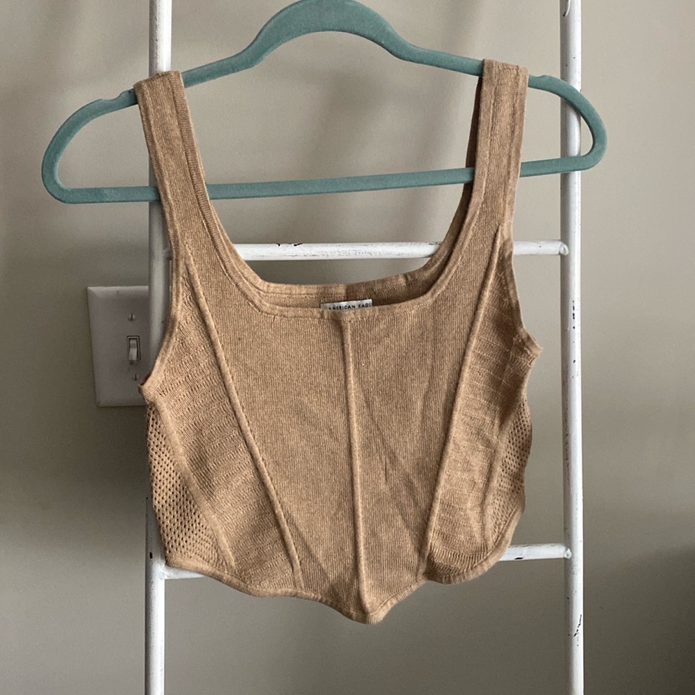 NWOT American Eagle Tan Corset Looking Crop Top Size L